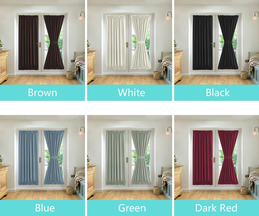 2-teilige französische Türvorhänge mit Stangentaschen-Raffhalter für den Innenbereich, Sonnenschutz, Sichtschutz, Ösen, Thermo-Verdunkelungsvo...