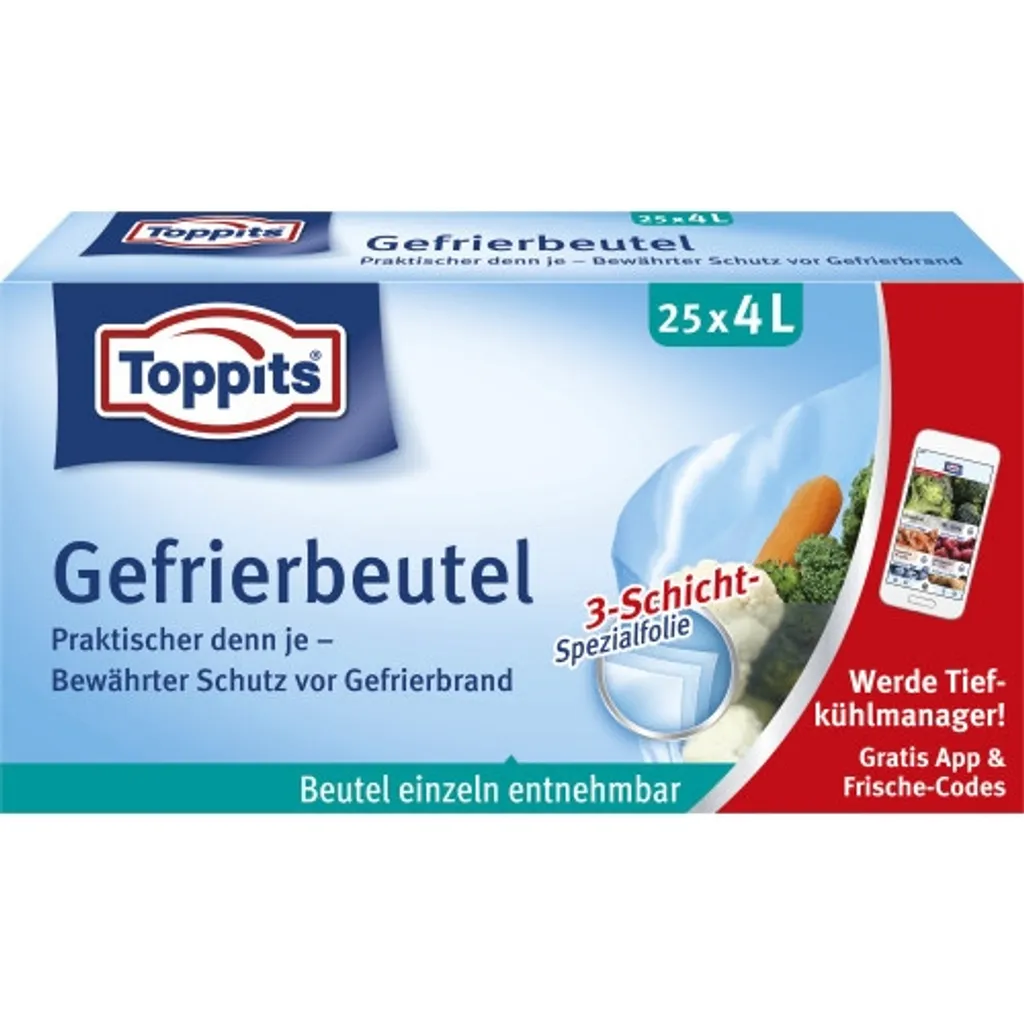 Toppits Sacs de congélation Normal 4L 25 pièces pour fraîcheur durable