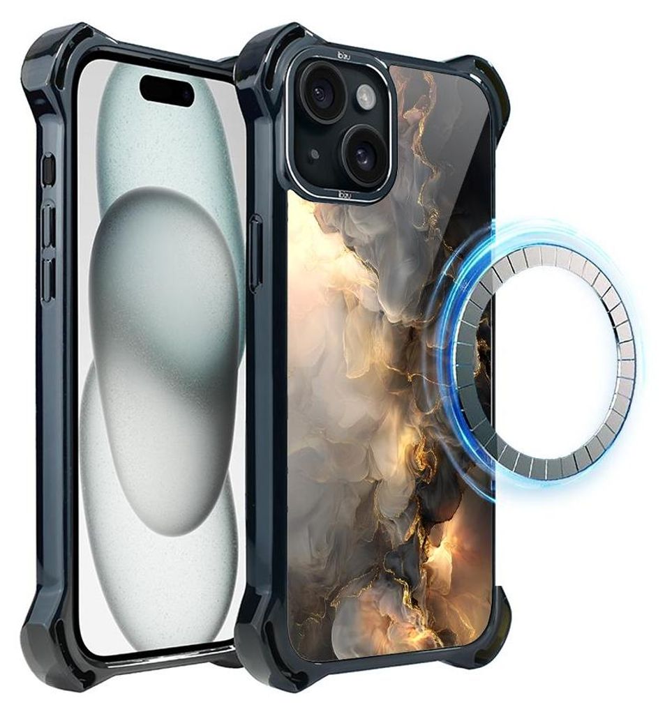 Schutzhülle für das iPhone 15 Plus, MagSafe-kompatibel, verstärkte Ecken, schwarz, Rauch, Wolken