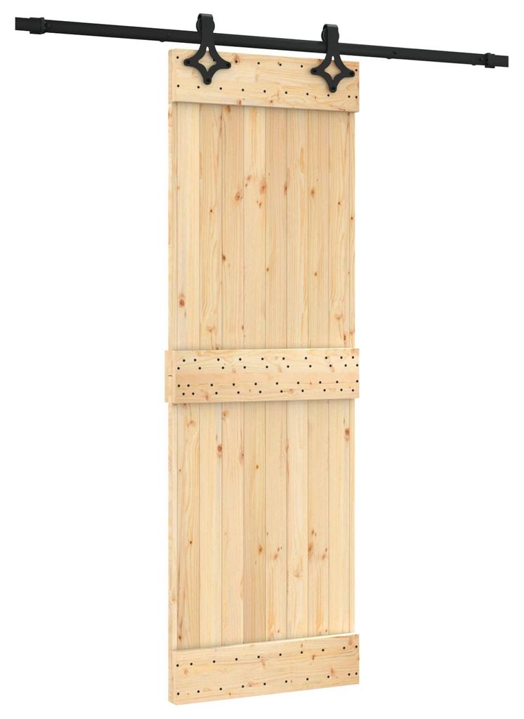 vidaXL Schiebetür Natürlich und Schwarz 70 x 210 cm Massivkiefer
