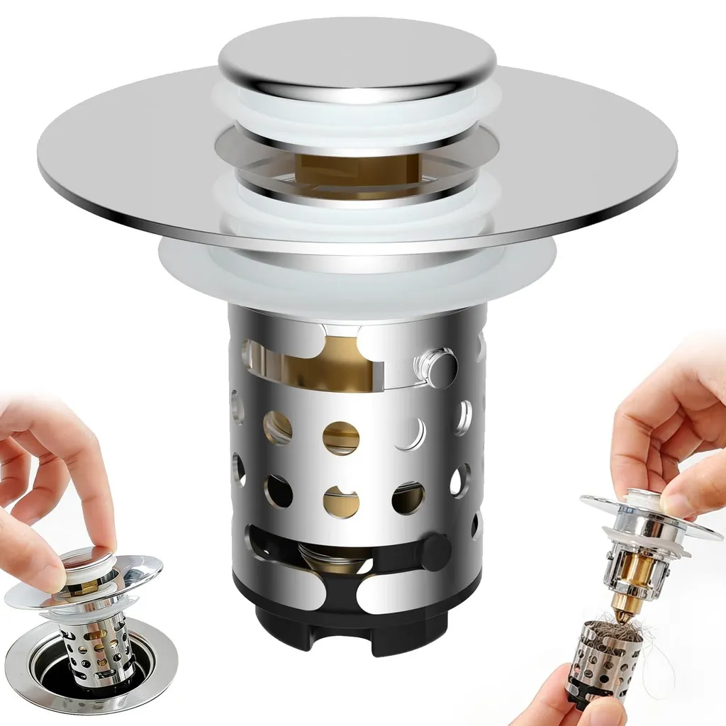 Bouchon de lavabo pop-up universel 25-46 mm en laiton et inox chromé