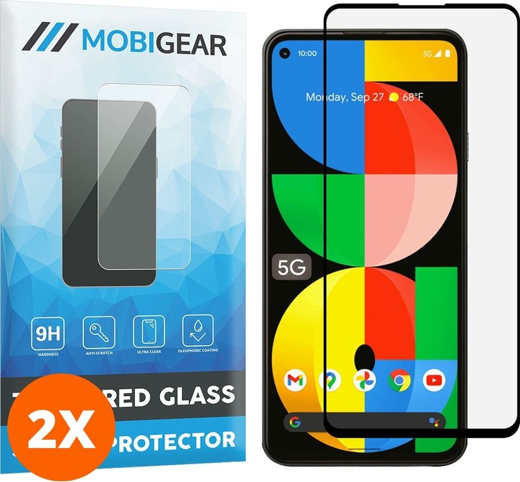 Mobigear Premium 4.99 Google Pixel 5a 5G Panzerglas Gehärtetes Glas Displayschutz - Hüllenfreundlich - Schwarz (2er Pack)