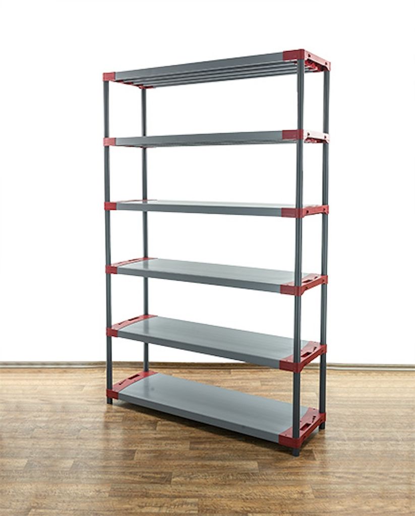 Kunststoffregal GREY BEAR | Extra-Tall | HxBxT 220x150x46cm | Fachlast 70kg | Grau-Rot