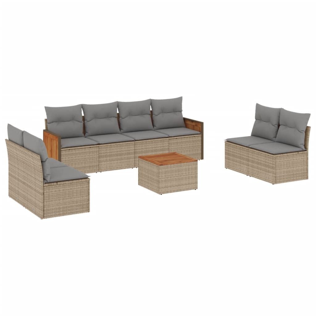 "SALE 2026" 9-tlg. Garten-Lounge-Set - elegantes Design - Sitzgruppe/Gartengarnitur - mit Kissen Beige Poly Rattan - Terassenmöbel DEMöbel551457