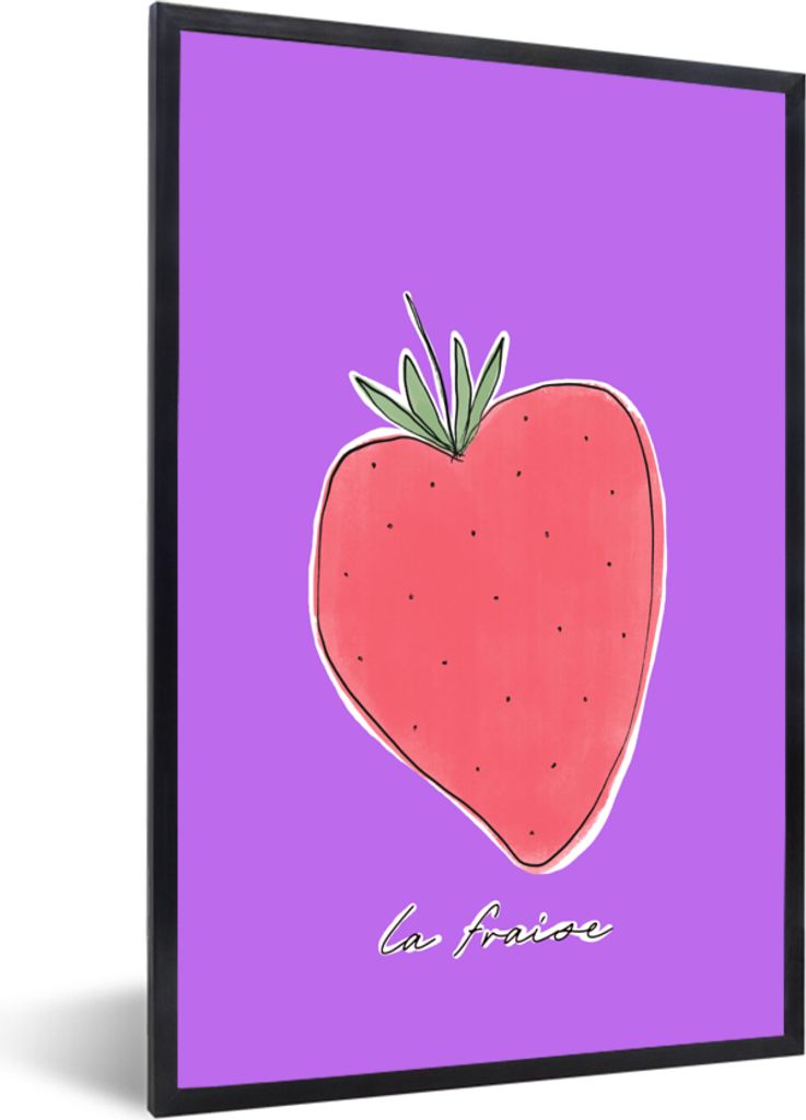 MuchoWow Gerahmtes Poster Erdbeere - Obst - Zitate 40x60 cm - Poster mit Schwarzem Bilderrahmen Wandposter Rahmen Foto Bilder - Papierdruck - Wan...