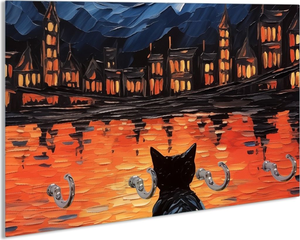 Wallario Handtuchhalter aus Glas, Motiv: Blick eines Nachtwächters, 30 x 20 cm mit 4 Haken