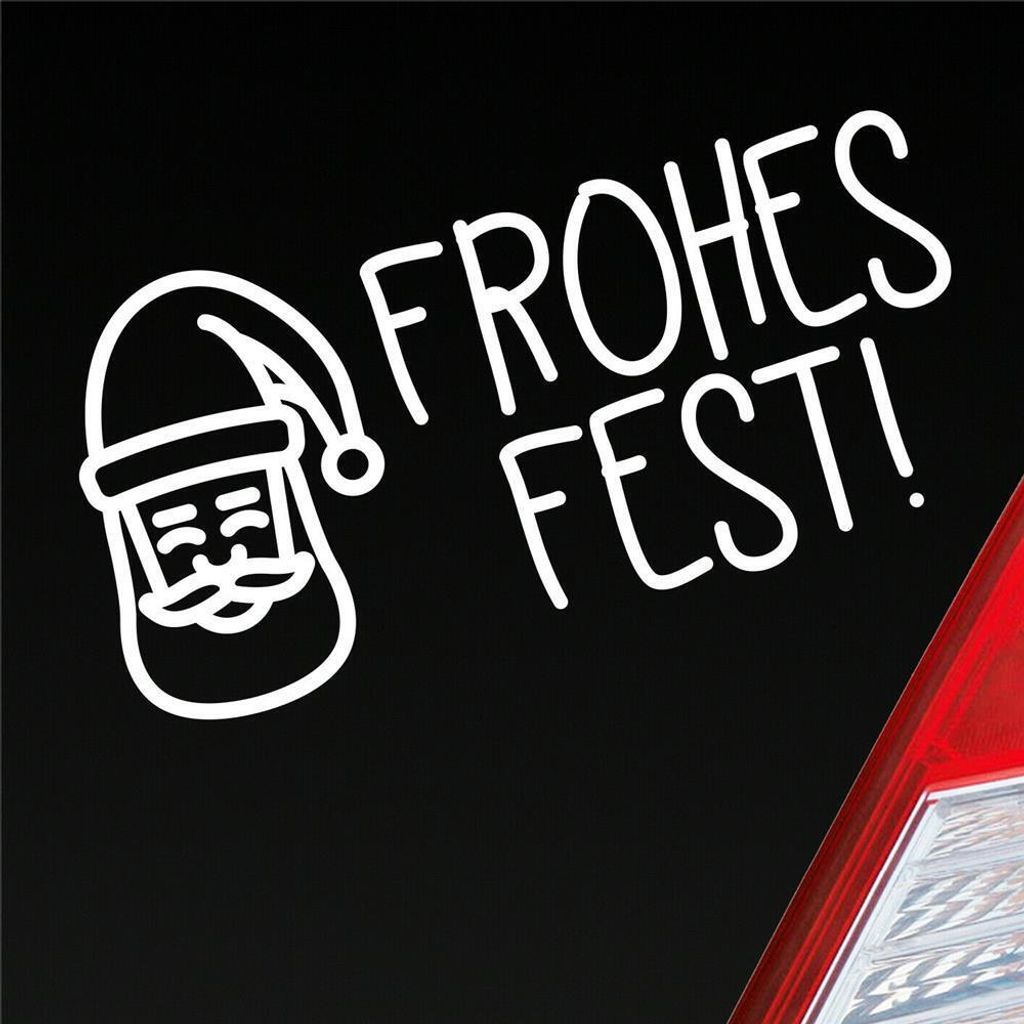 Auto Aufkleber Fohes Fest! Santa Claus Weihnachten Christmas Advent XMAS 19x9,5 cm Weiss Glanz Sticker Heckscheibenaufkleber