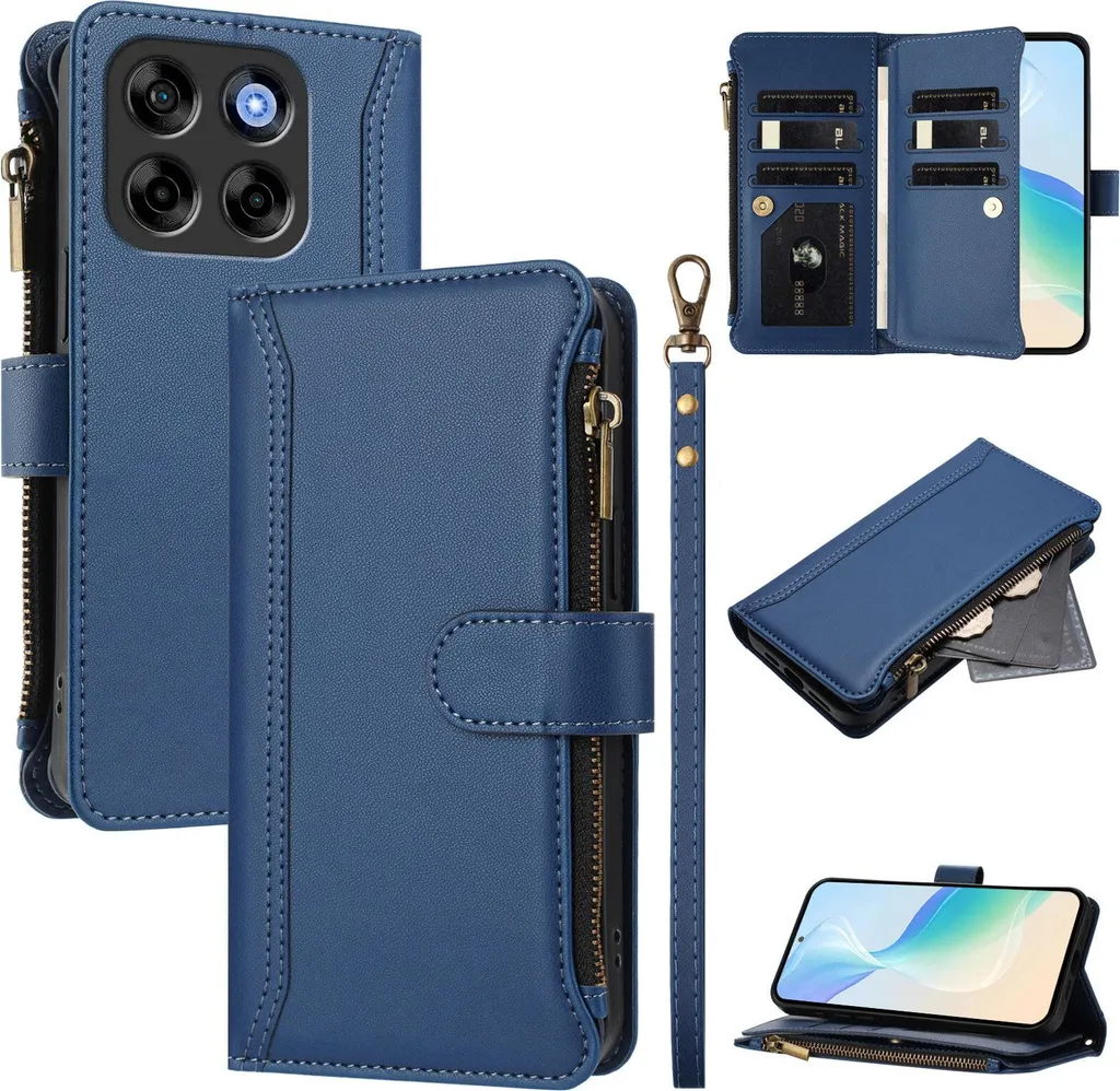 ZTE Blade V70 Cover Portafoglio Blu Multi-Tasca con Cerniera