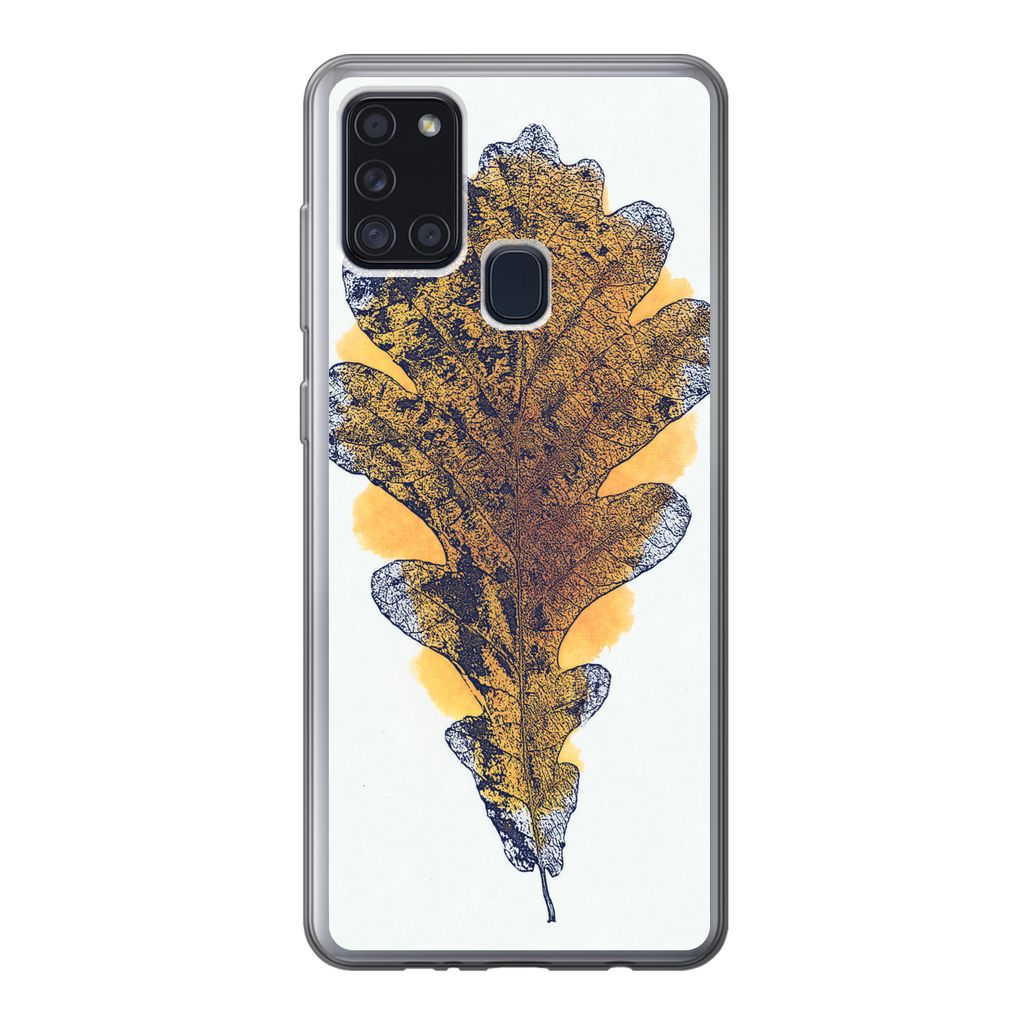 MuchoWow Handyhülle Schutzhülle Hülle für Samsung Galaxy A21s Aquarell - Orange - Eichenblatt Silikon Softcase Handy Hülle - Hartschale