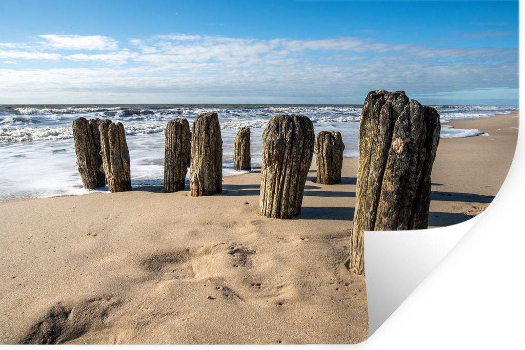 MuchoWow Wandtattoo Wandsticker Wandaufkleber Sand - Strand - Pfahl - Wasser - Sommer 90x60 cm Selbstklebend und Repositionierbar - Aufkleber