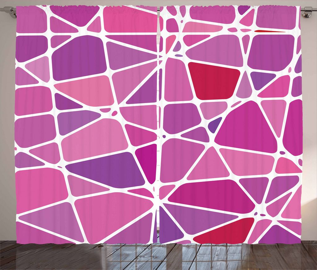ABAKUHAUS Abstrakt Rustikaler Gardine, Ungleiche Farbblöcke, Schlafzimmer Kräuselband Vorhang mit Schlaufen und Haken, 280 x 225 cm, Lila Rosa Rot