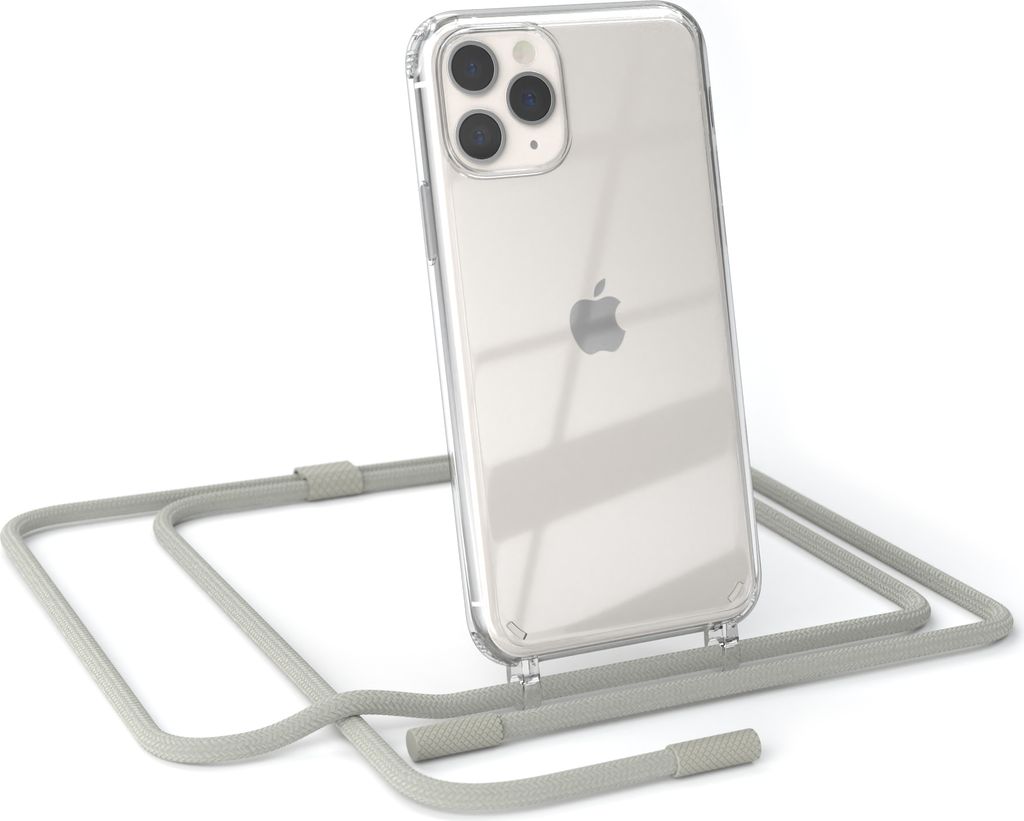 EAZY CASE Handykette für Apple iPhone 11 Pro, Clear Case aus Silikon, mit Umhängeband, abnehmbare Endstücke, Handyband in Beige