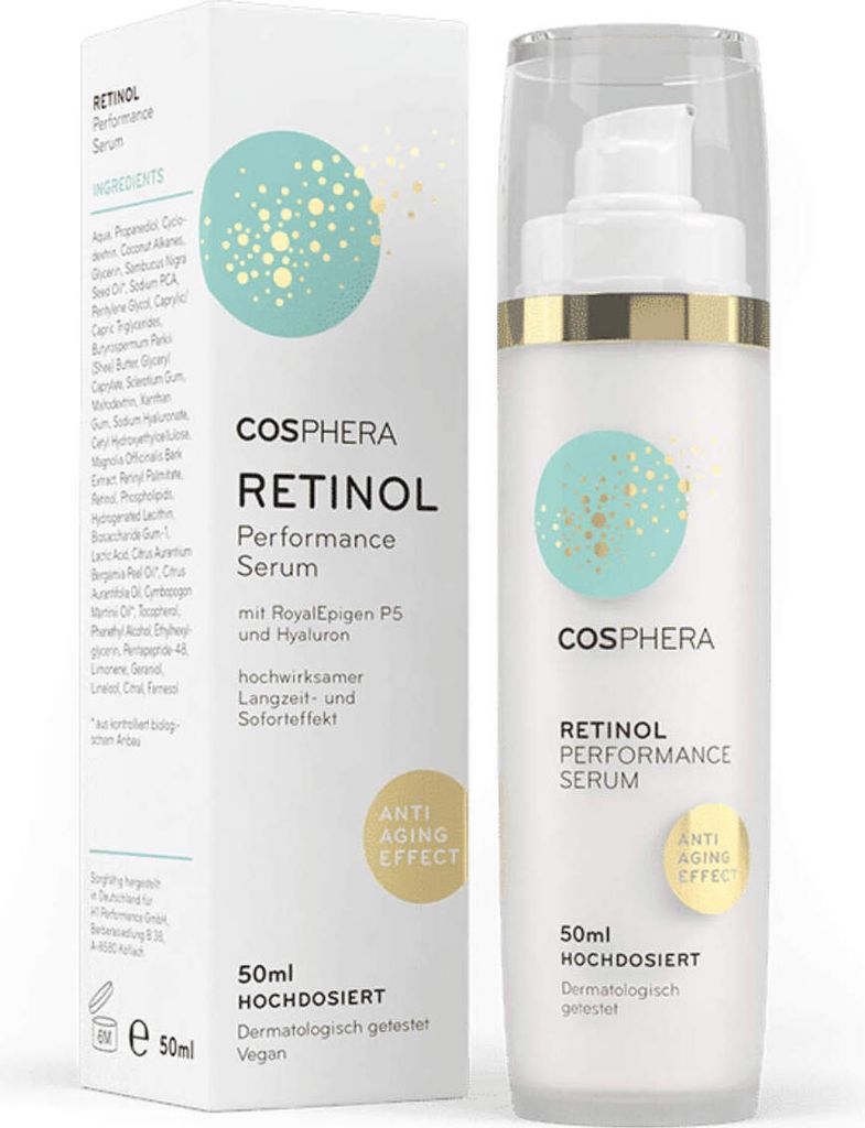 Cosphera Retinol Performance Serum | 50 ml | mit RoyalEpigen P5 und Hyaluron | vegan