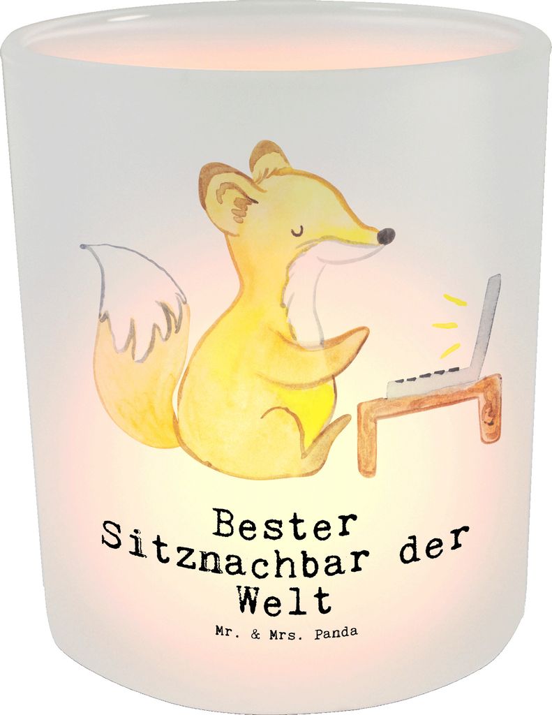 Mr. & Mrs. Panda Windlicht Glas Fuchs Bester Sitznachbar der Welt - Transparent - Geschenk, Teelichthalter, Mitschüler, Seminar, Geschenkidee, Kom...