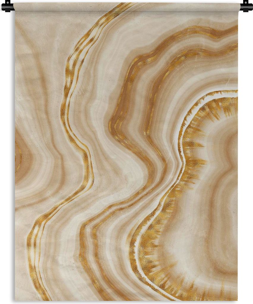 MuchoWow Wandteppich Wandbehang Marmor - Gold - Beige 150x200 cm Tapisserie Dekoration Wandtuch - Wandaufhängung - Moderner