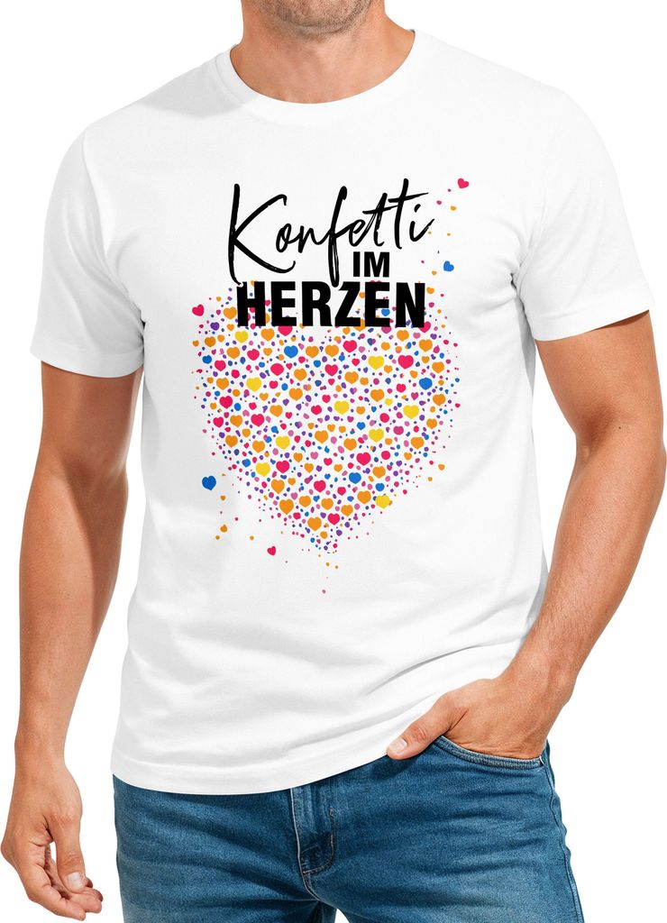 Herren T-Shirt Fasching Karneval Spruch- Konfetti im Herzen -Kostüm-Ersatz Verkleidung Last Minute Faschingskostüme Männer Moonworks