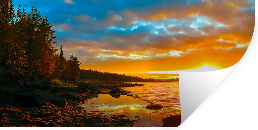 MuchoWow Wandtattoo Wandsticker Wandaufkleber Sonne - Landschaft - Wasser - Bäume 40x20 cm Selbstklebend und Repositionierbar - Aufkleber