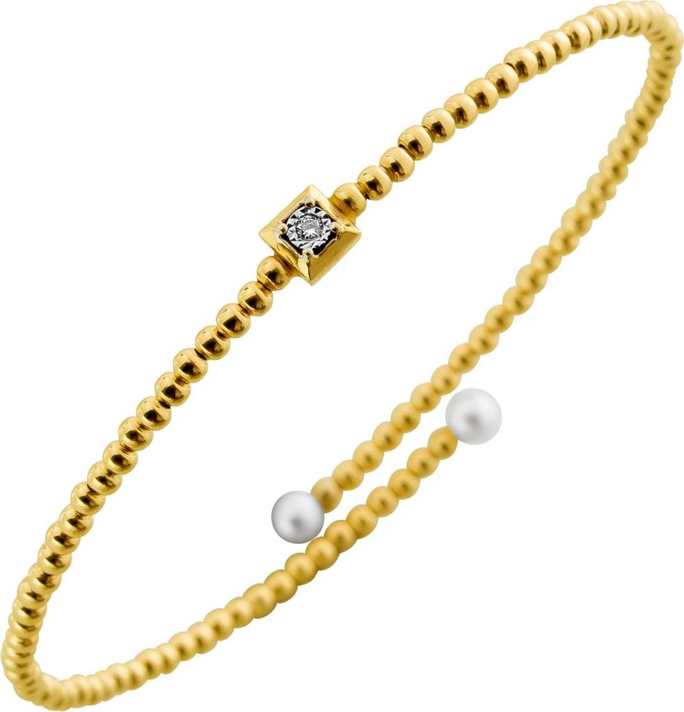 Perlen Armreif Gold 585 14K Natur Diamant 0.015ct. Süßwasserperlen 99
