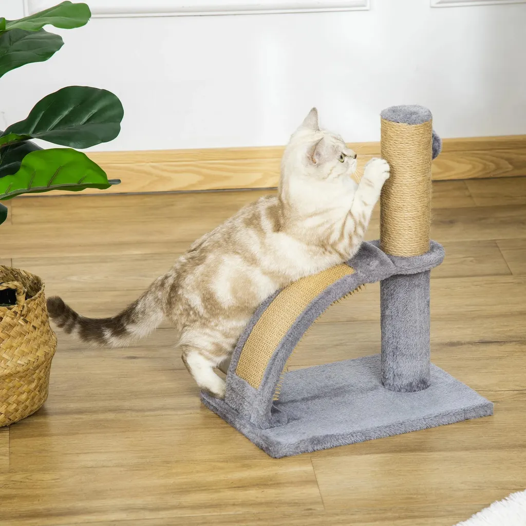 Arbre à chat gris double plateforme 43 cm - Structure stable en particules