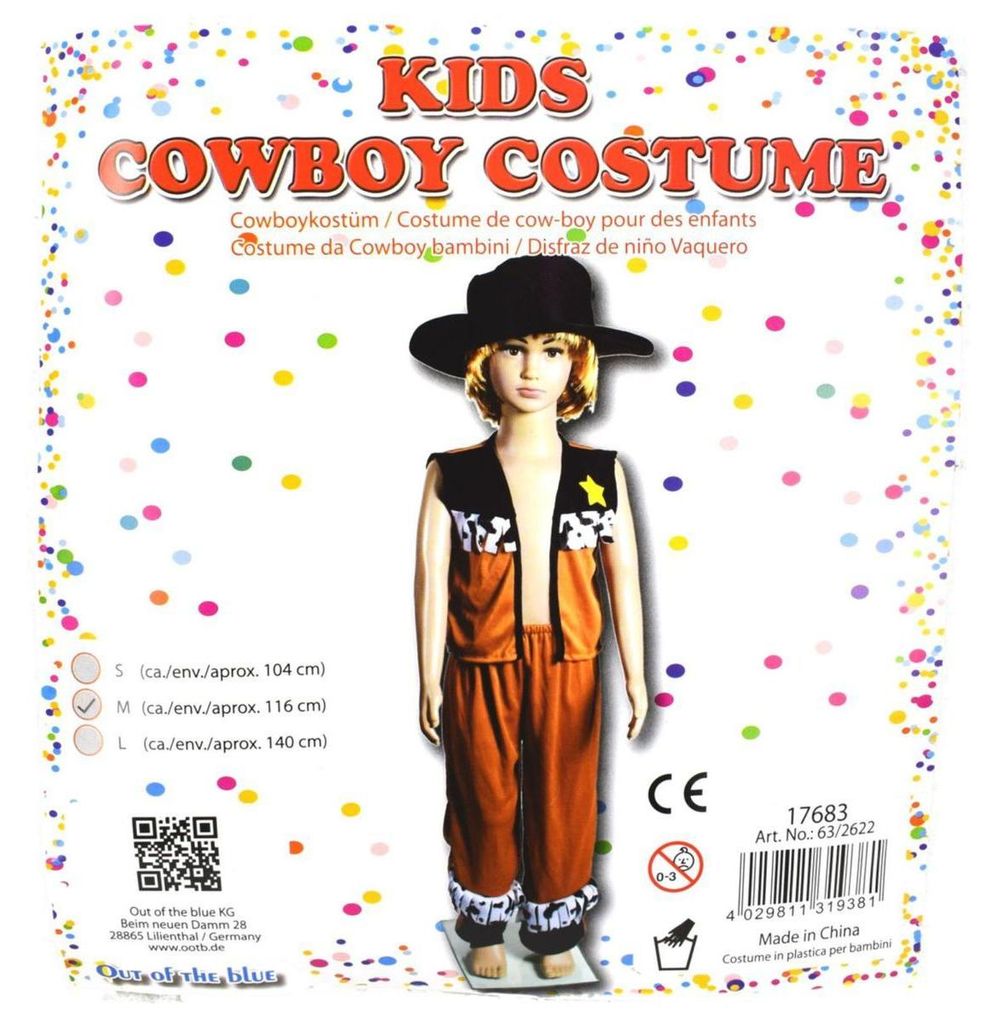 Jungen Cowboy Kostüm 104 - 140 cm mit Weste, Hut und Hose Produktbild 
