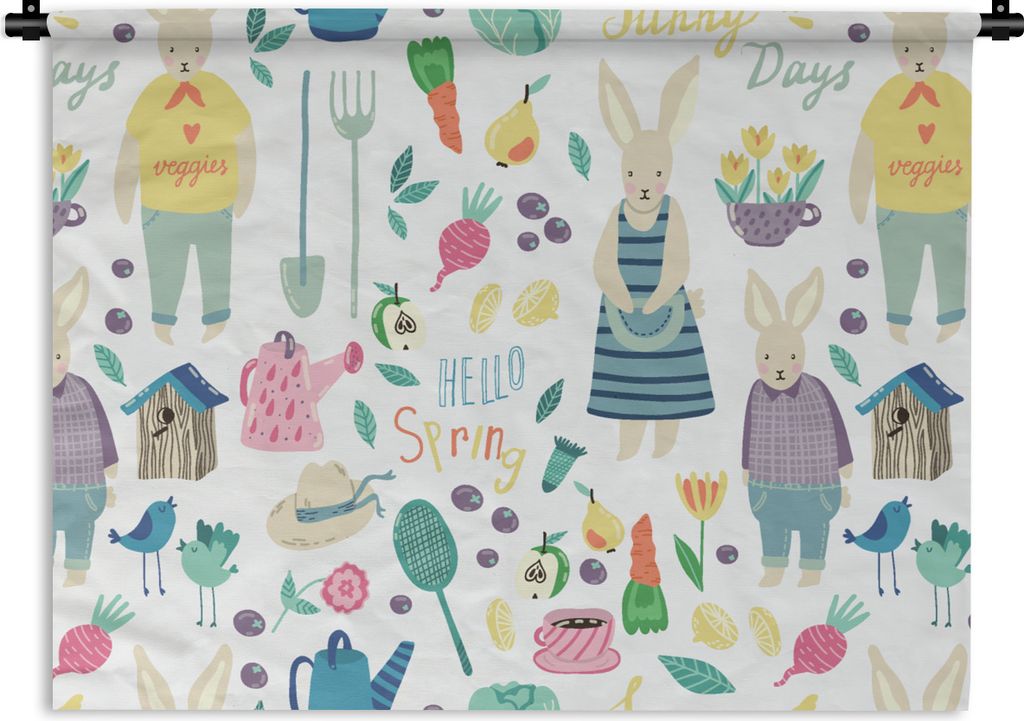 MuchoWow Wandteppich Wandbehang Muster - Kaninchen - Frühling - Garten 60x45 cm Tapisserie Dekoration Wandtuch - Das Schlafzimmer