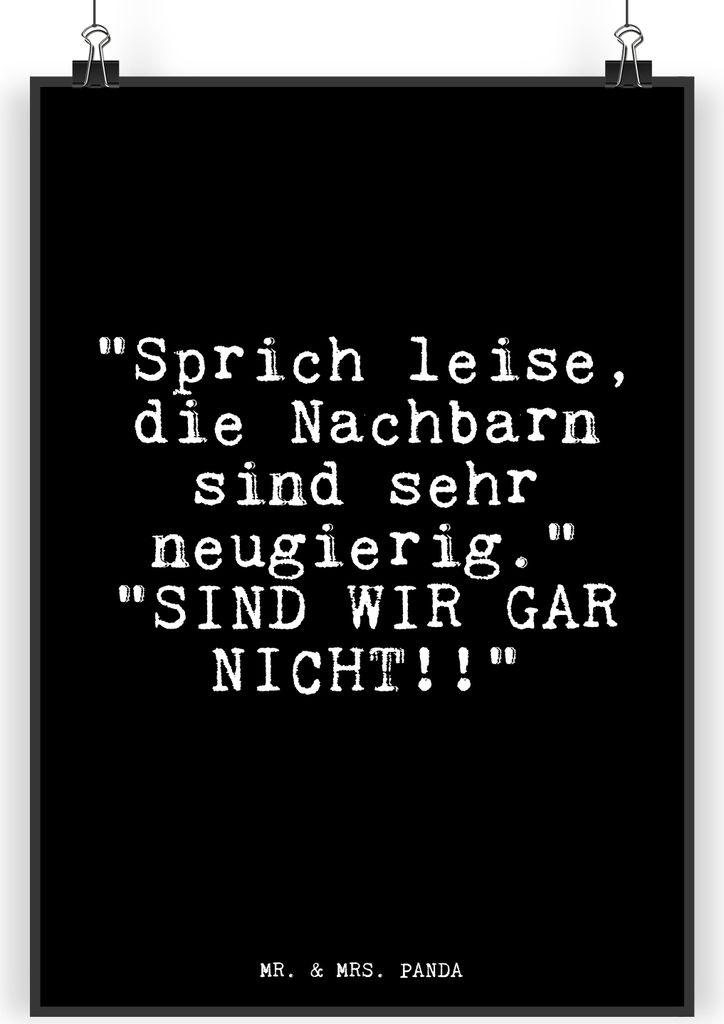 Mr. & Mrs. Panda Bild "Sprich leise, die Nachbarn... DIN A5 - Schwarz - Geschenk, wanddeko, Wandbild, Nachbarn, Sprüche, Familie, Haus, neugierig,...