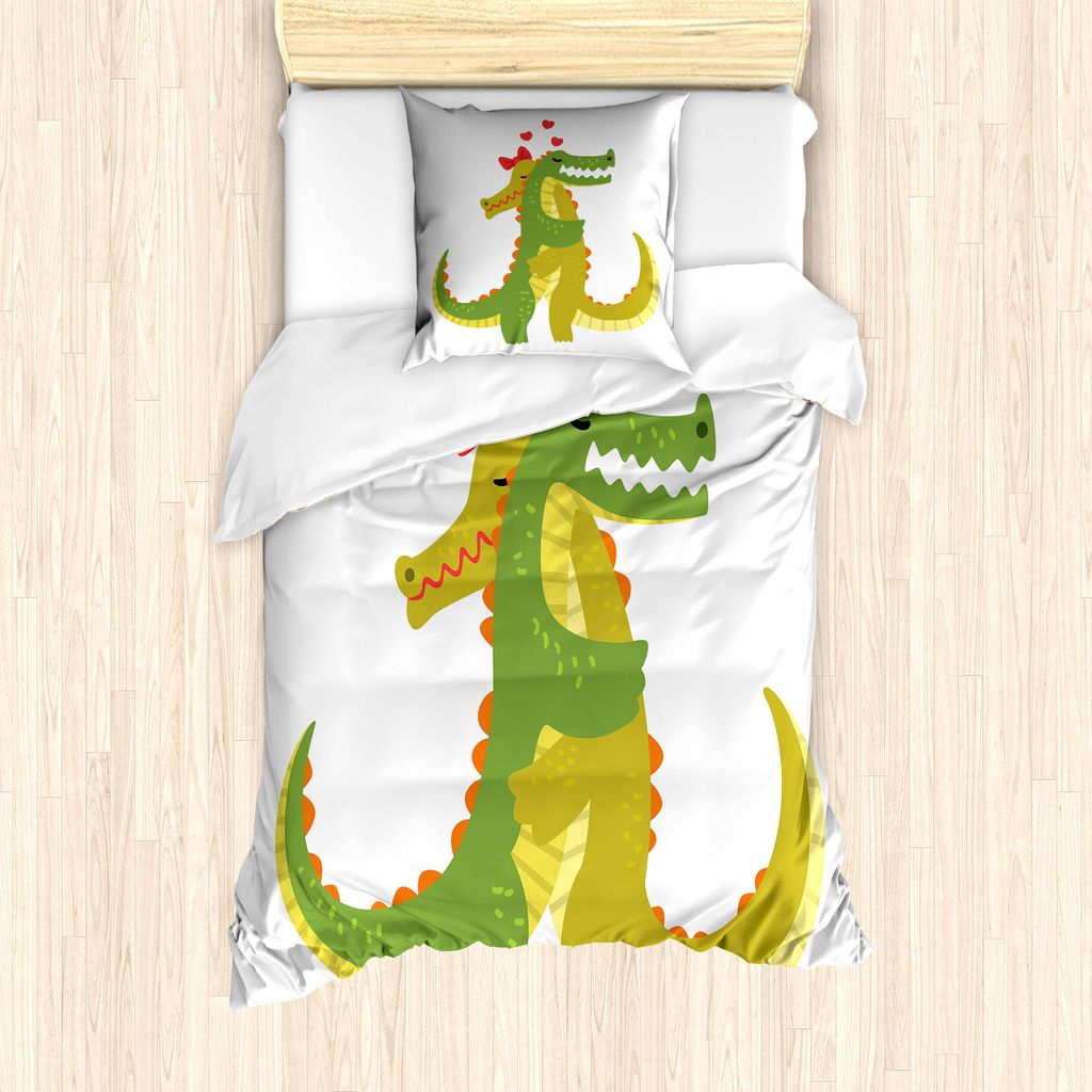 ABAKUHAUS Krokodil Bettbezug Set für Einzelbetten, Romantisches Paar, Milbensicher Allergiker geeignet mit Kissenbezug, 135 cm x 200 cm - 80 x 80 ...