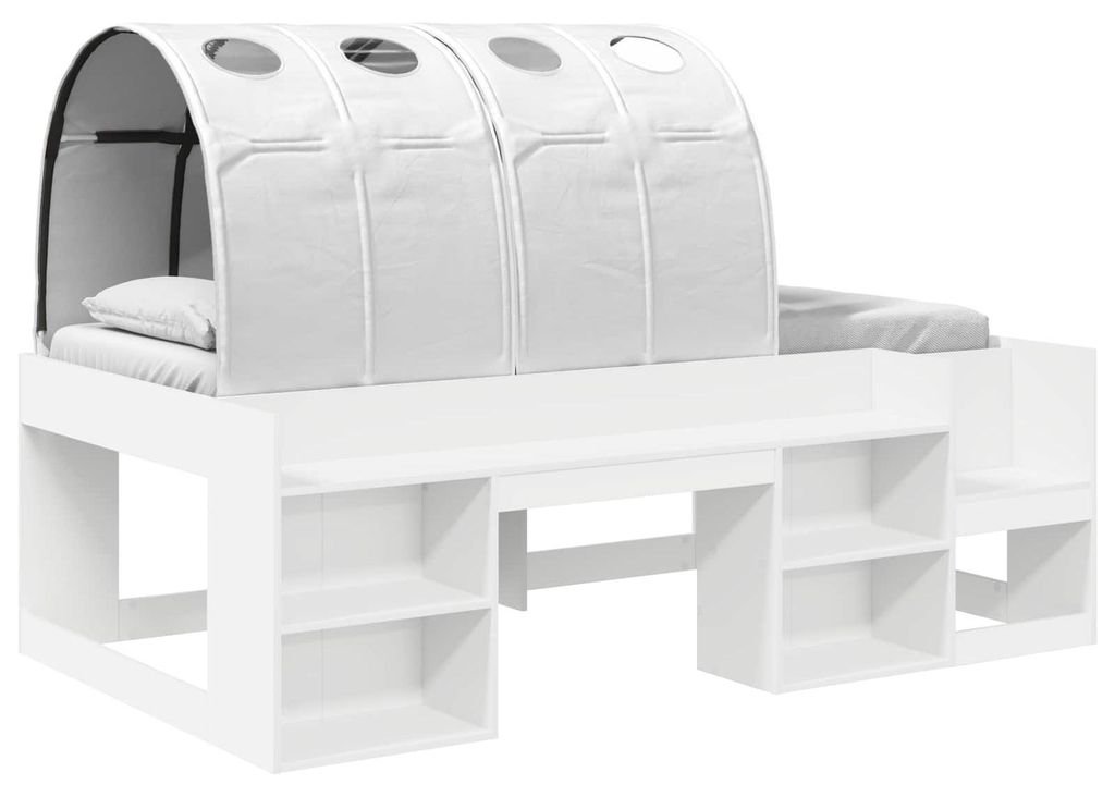 vidaXL Bettgestell mit Tunnel mit Regal 3 pcs Weiß Holzwerkstoff