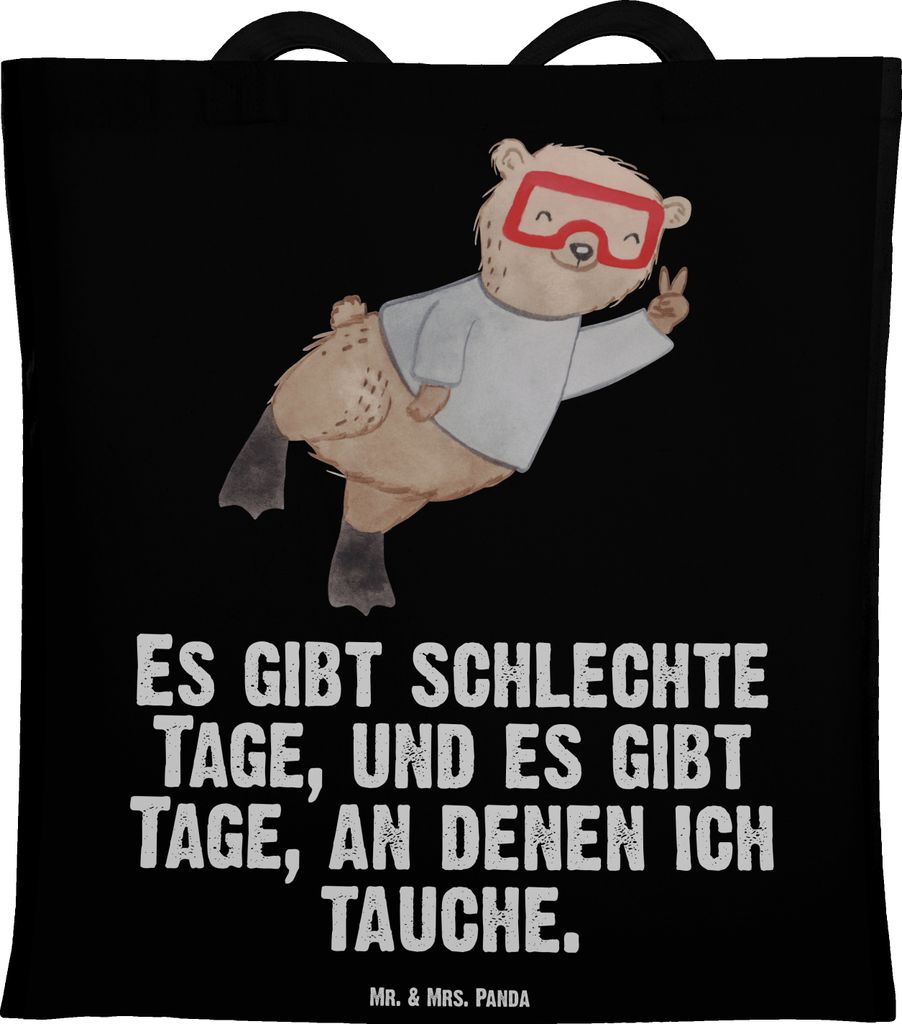 Mr. & Mrs. Panda Tote Bag Bär Tauchen - Schwarz - Geschenk, Einkaufstasche, Shopping Tasche, Diving, Schnorcheln, Dive, Jutebeutel, Schultasche, T...