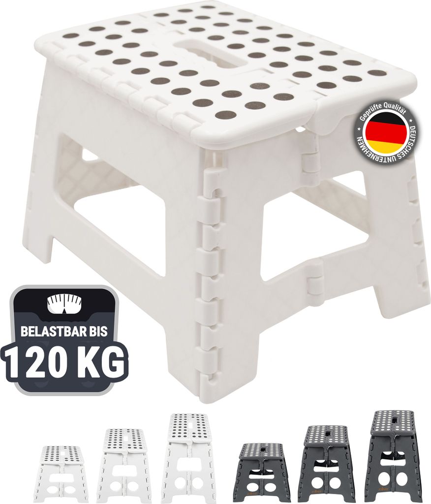 Klapphocker / Tritthocker, 29x22x22 cm, weiß-schwarz Produktbild 