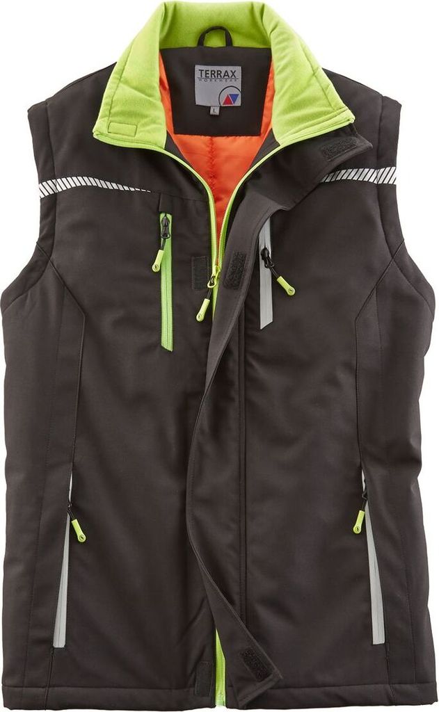 Terrax Workwear Herren Arbeitsweste Softshell leicht wattiert - Berufsweste Handwerker-Weste wind- und wasserabweisend in Schwarz-Limette Größe 3XL