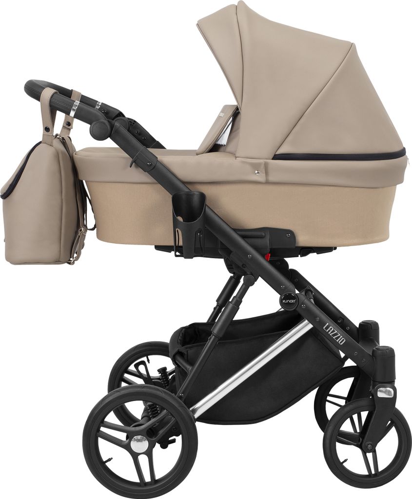 Kinderwagen LAZZIO PREMIUM Babywagen Babyschale Kinder Wagen Set 1 in 1 (Cappuccino + eco, Rahmenfarbe: Silber)