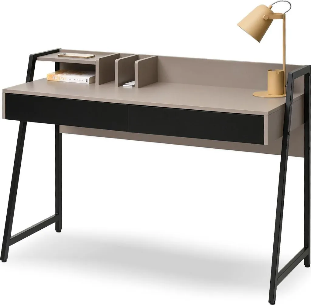 Grand bureau de travail BATO noir et beige - Table de bureau design
