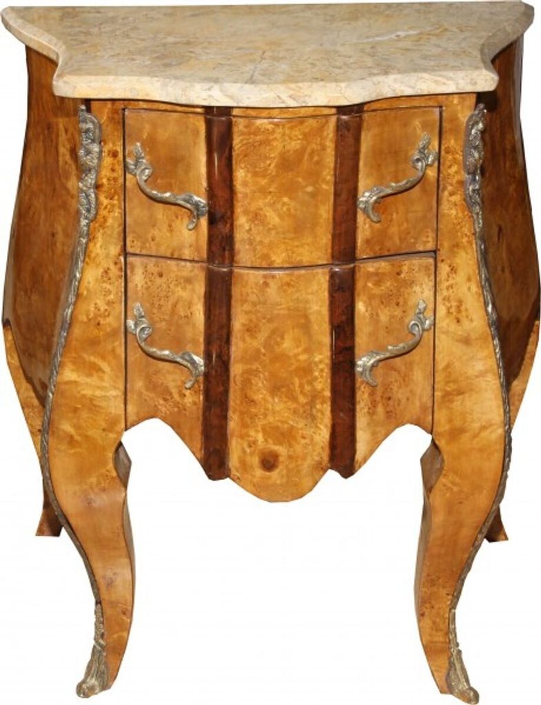 Casa Padrino Barock Kommode Vogelaugenahorn mit 2 Schubladen, Marmorplatte in Creme 67 cm - Handgefertigt aus Massivholz