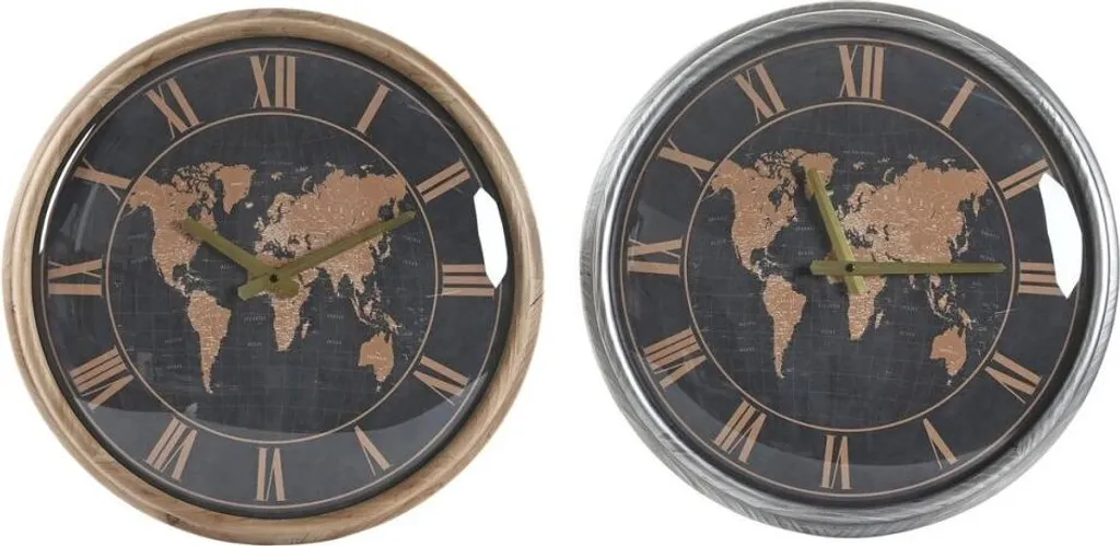 Décoration murale voyage : lot de 2 horloges 46cm fer et cristal chic