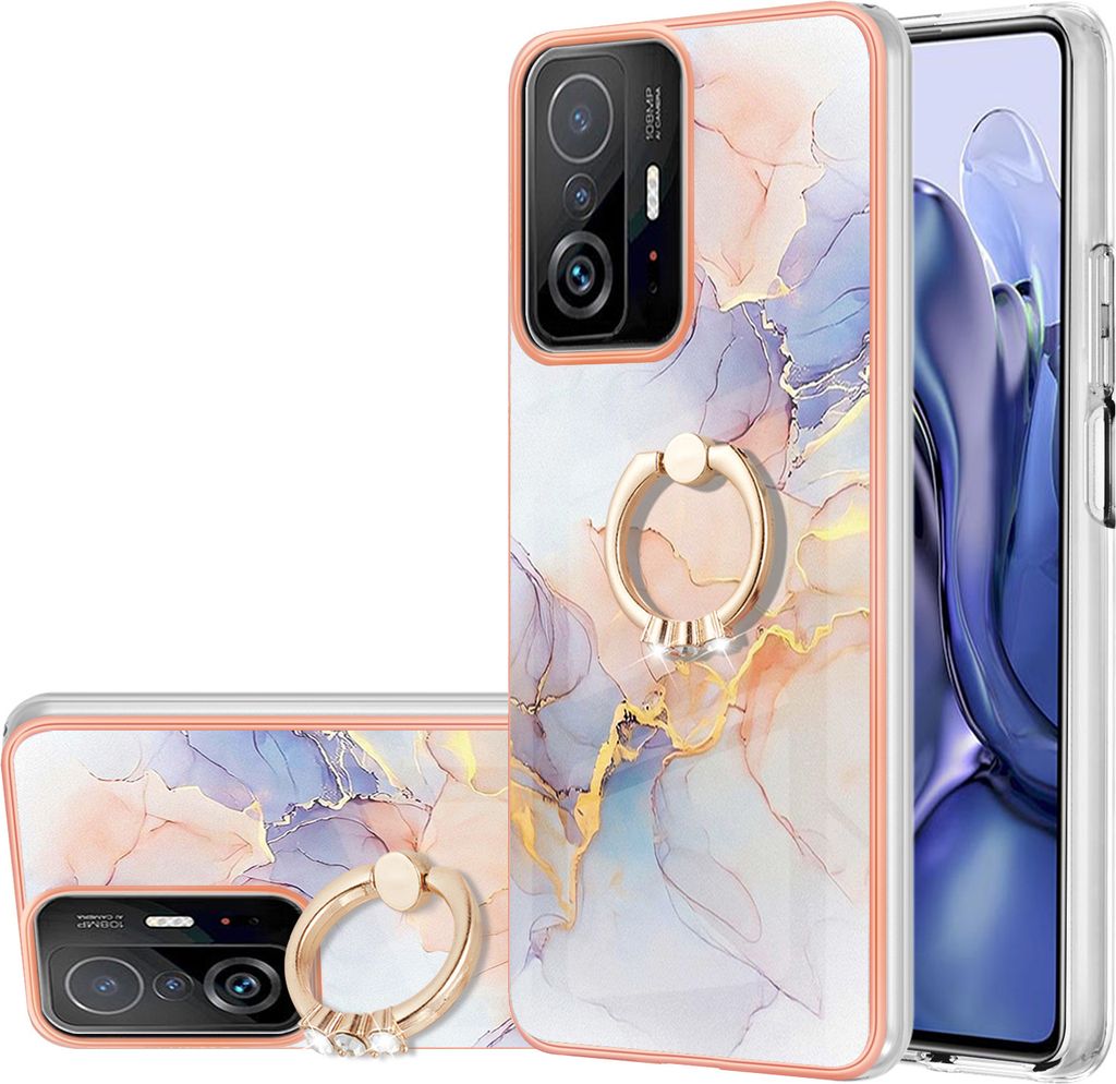 Hülle für Xiaomi 11T/11T Pro Muster TPU Silikon Stoßdämpfer Bumper Schutzhülle mit Ring Ständer Grau
