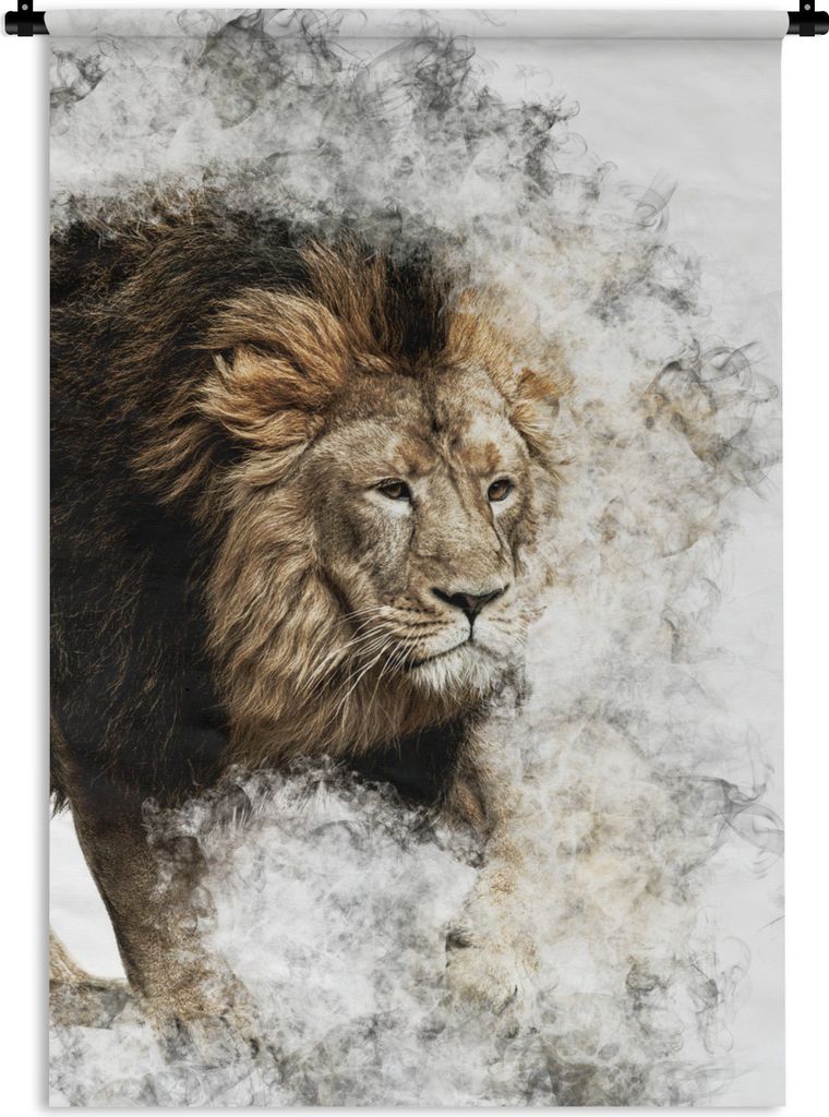 MuchoWow Wandteppich Wandbehang Löwe - Rauch - Abstrakt 120x180 cm Tapisserie Dekoration Wandtuch - Schlafzimmer - Dekorationen für das Haus