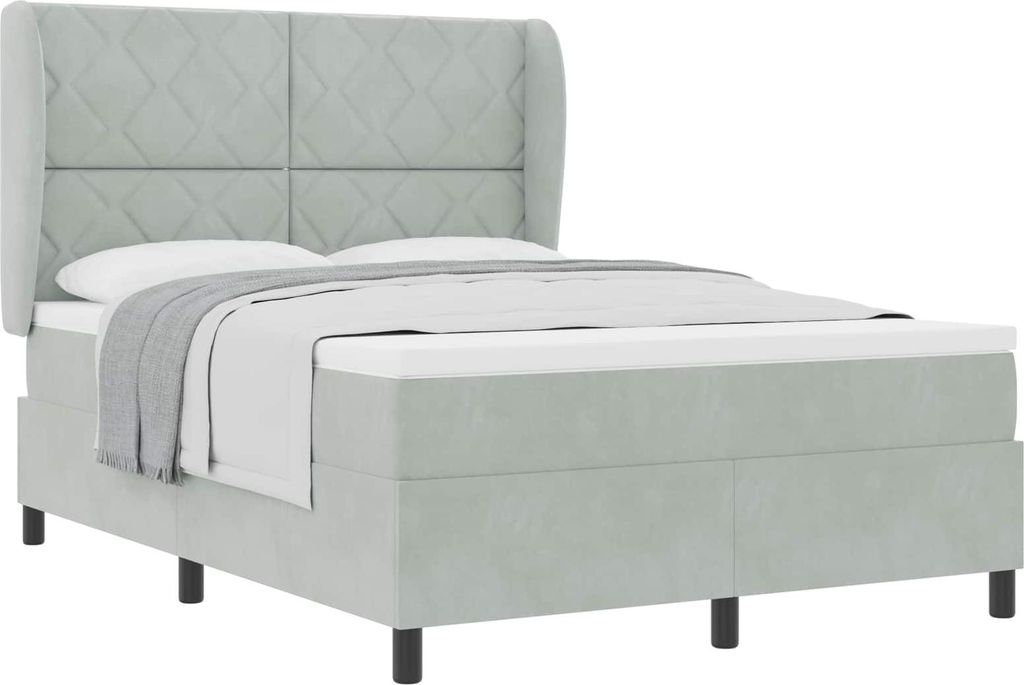 Boxspringbett mit Matratze Hellgrau 190 x 140 cm Samt