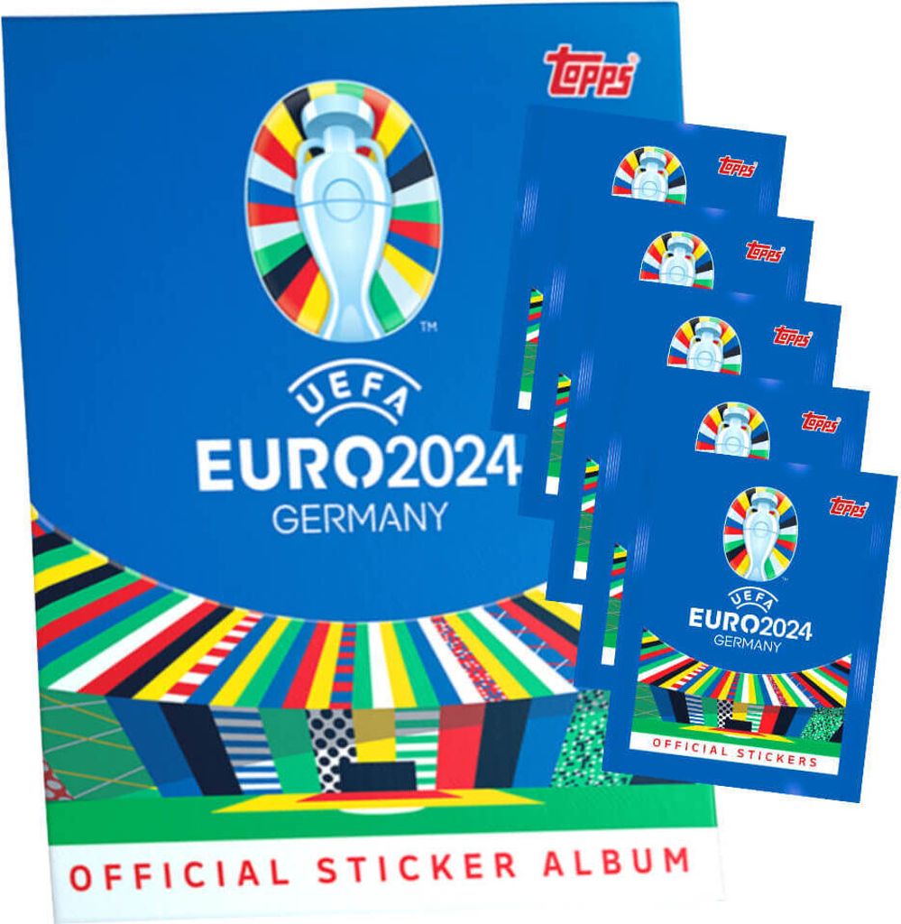 Topps UEFA EURO 2024 Sticker - Fußball EM Sammelsticker - 1 Album + 5 Tüten