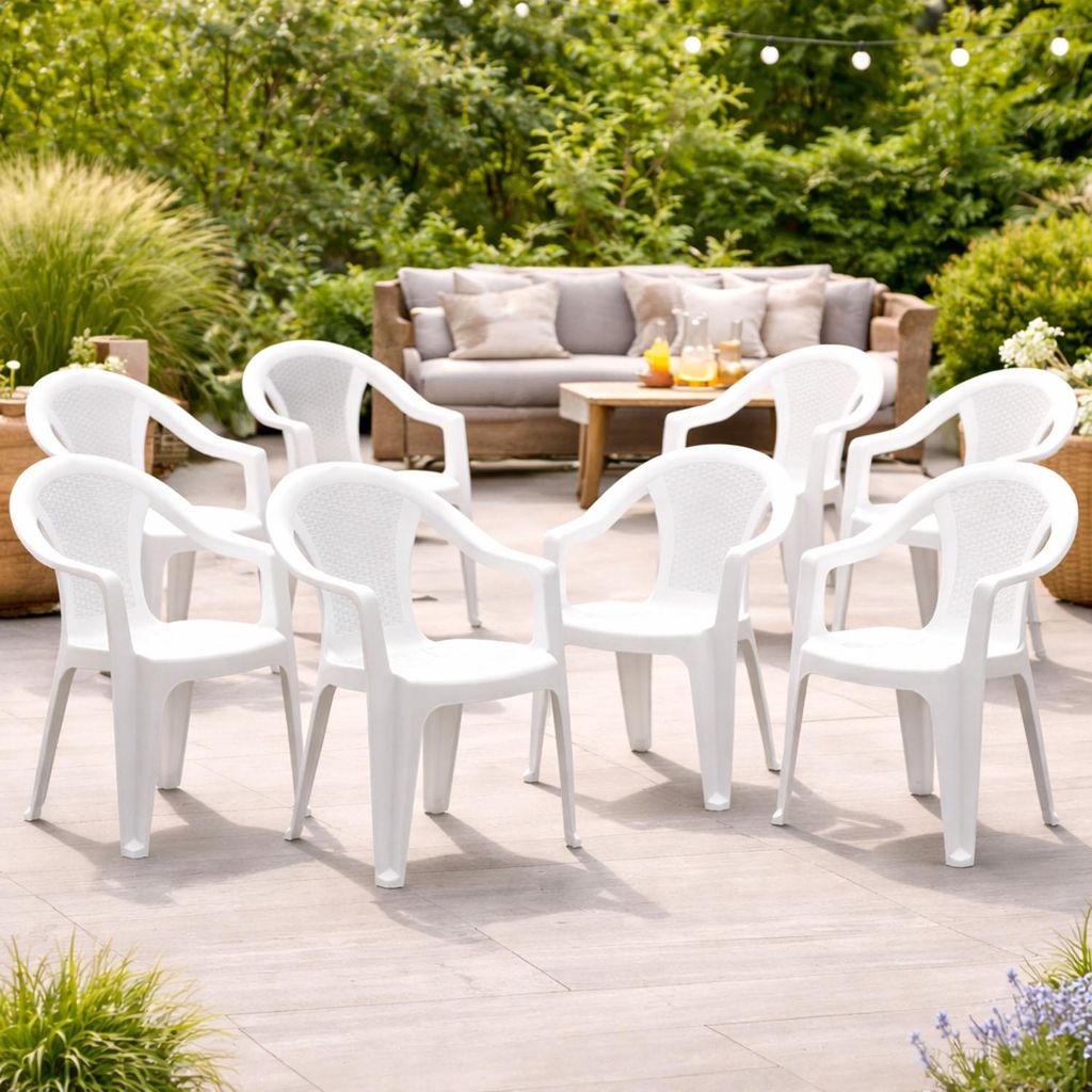 8x Outdoor Stapelstuhl Bistrostuhl Gartenstuhl Ischia Weiß Kunststoff
