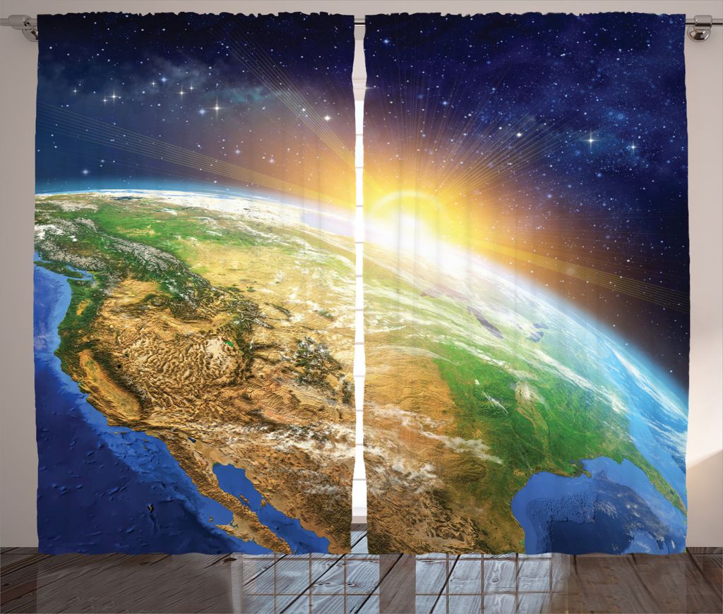 ABAKUHAUS Bunt Rustikaler Gardine, Ansicht von Sunrise Planeten, Schlafzimmer Kräuselband Vorhang mit Schlaufen und Haken, 280 x 245 cm, Mehrfarbig