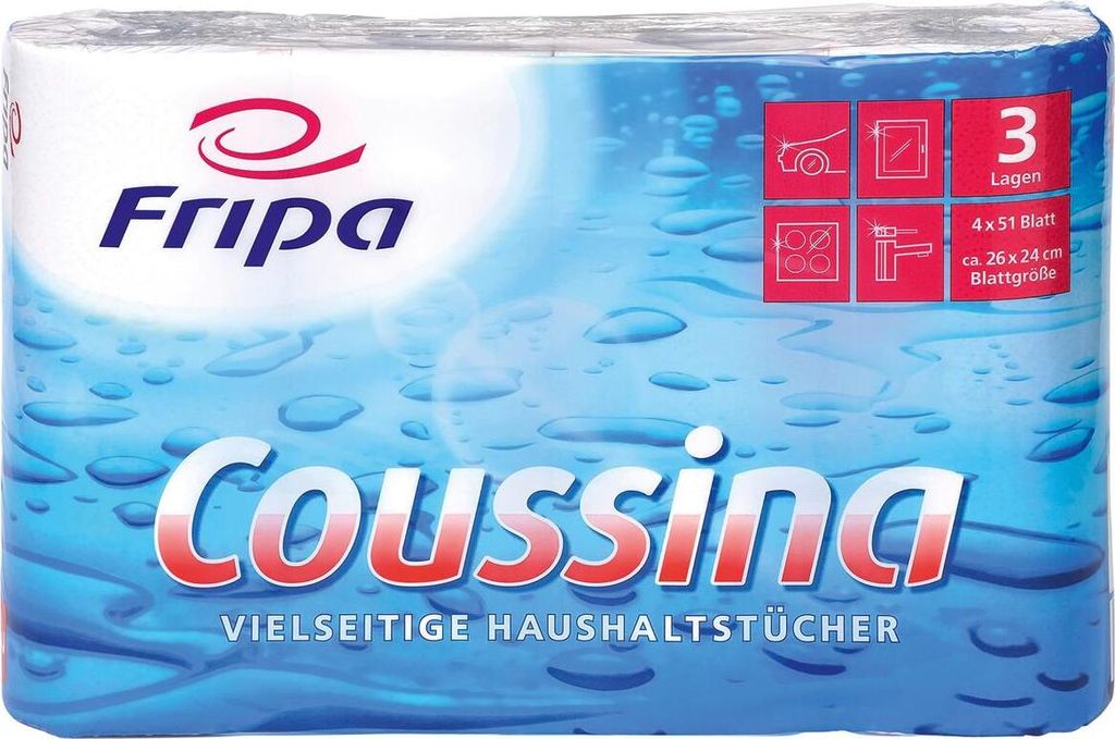 Fripa Küchenrolle Coussina 3-lagig weiß Tissue 4 Rollen à Produktbild 
