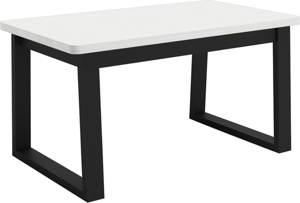 80 cm breite auziehbare Tisch Stella 43 Küchentisch 80 x 180 x 76,5 cm klappbarer Esstisch im modernes Stil, Farbe: Weiß, Beinefarbe: Schwarz