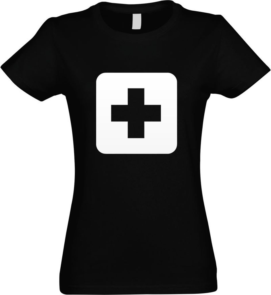 Kiwistar - T-Shirt tailliert - Damen - schwarz - Erste Hilfe Stelle Piktogramme - mit Motiv Bedruckt - Funshirt Design - Sport - Freizeit - Damen - M