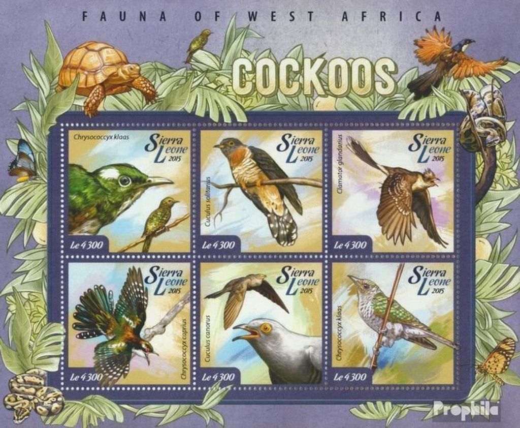 Briefmarken Sierra Leone 2015 Mi 5986-5991 Kleinbogen (kompl. Ausg.) postfrisch Kuckucke