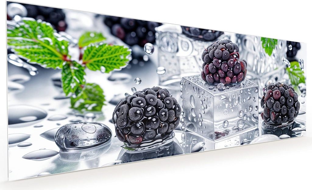 Küchenrückwand Spritzschutz Glas mit Motiv Brombeeren Eiskalt 40 x 40 cm