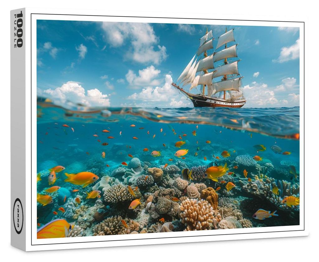 raxxa Premium-Puzzle "Segelschiff und Korallen mit Fischen", 1000 Teile