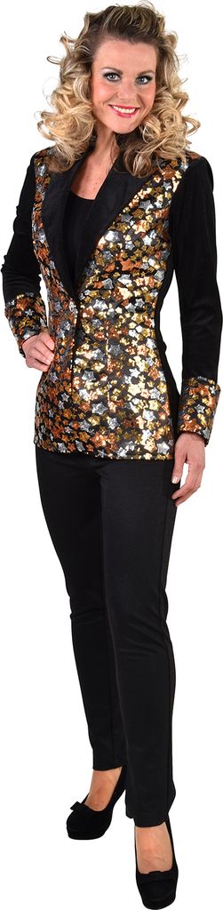 M219175-XL schwarz-bunt Damen Pailletten Blazer-Jacke "Stars" Gr.XL=48