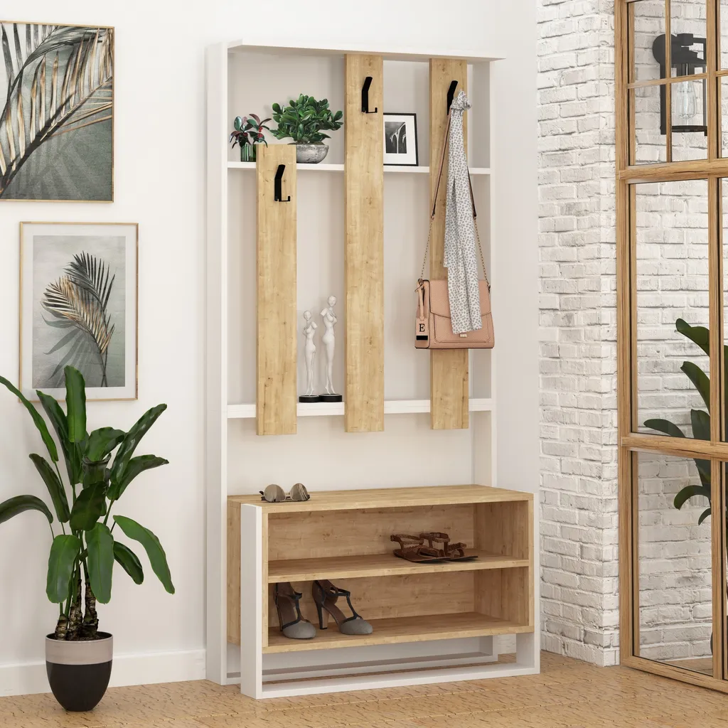 Portemanteau Mélaminé Blanc et Chêne Chester - Design 180x90x36 cm