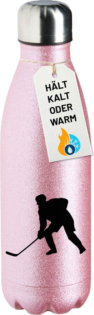 Huuraa Trinkflasche Eishockey Silhouette 500ml Pink Edelstahl Wasserflasche Trinkflasche Geschenkidee